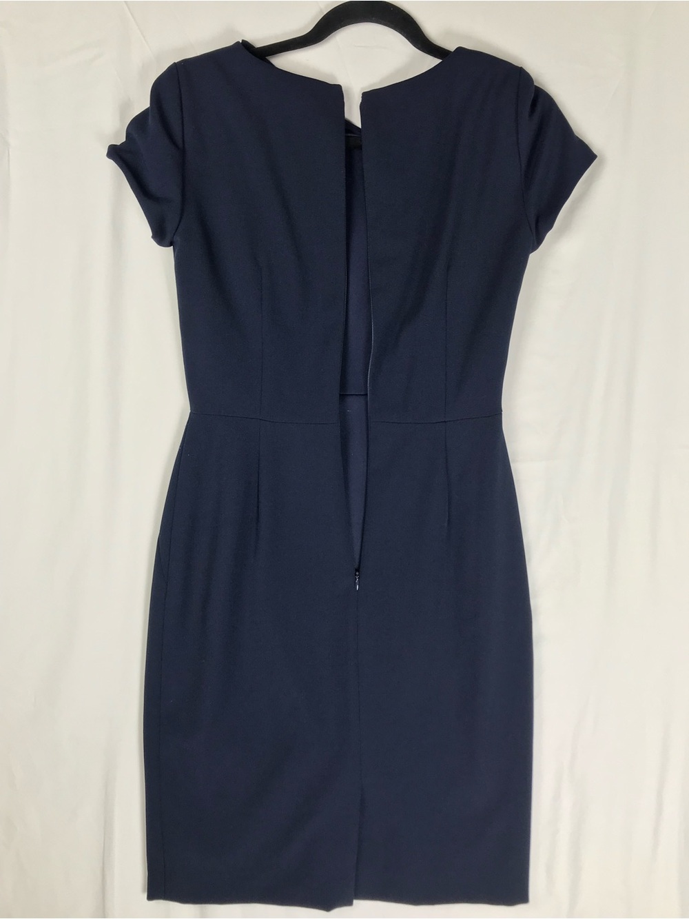 Tahari Navy Asymmetrical Neck Short-Sleeve Midi Dress - Picture 8 of 8